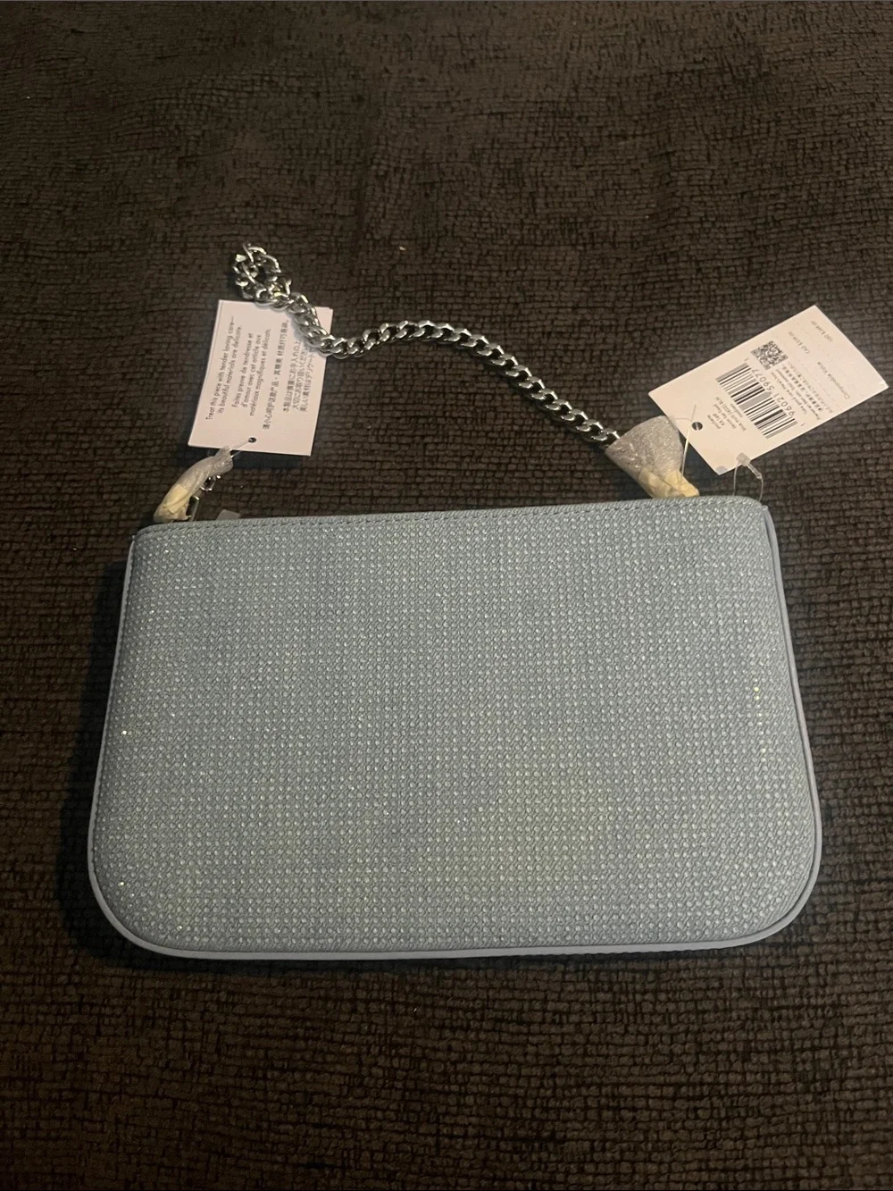 NWT Kate spade pouchette Light denim Blue Chain studs sequins chain Shoulder Bag